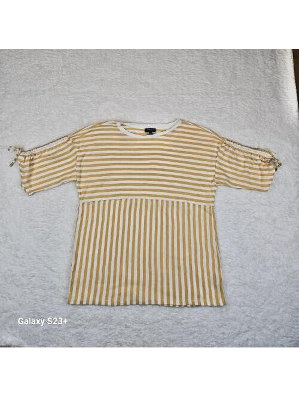 Jones New York, Size: S, yellow and white striped short-sleeve top